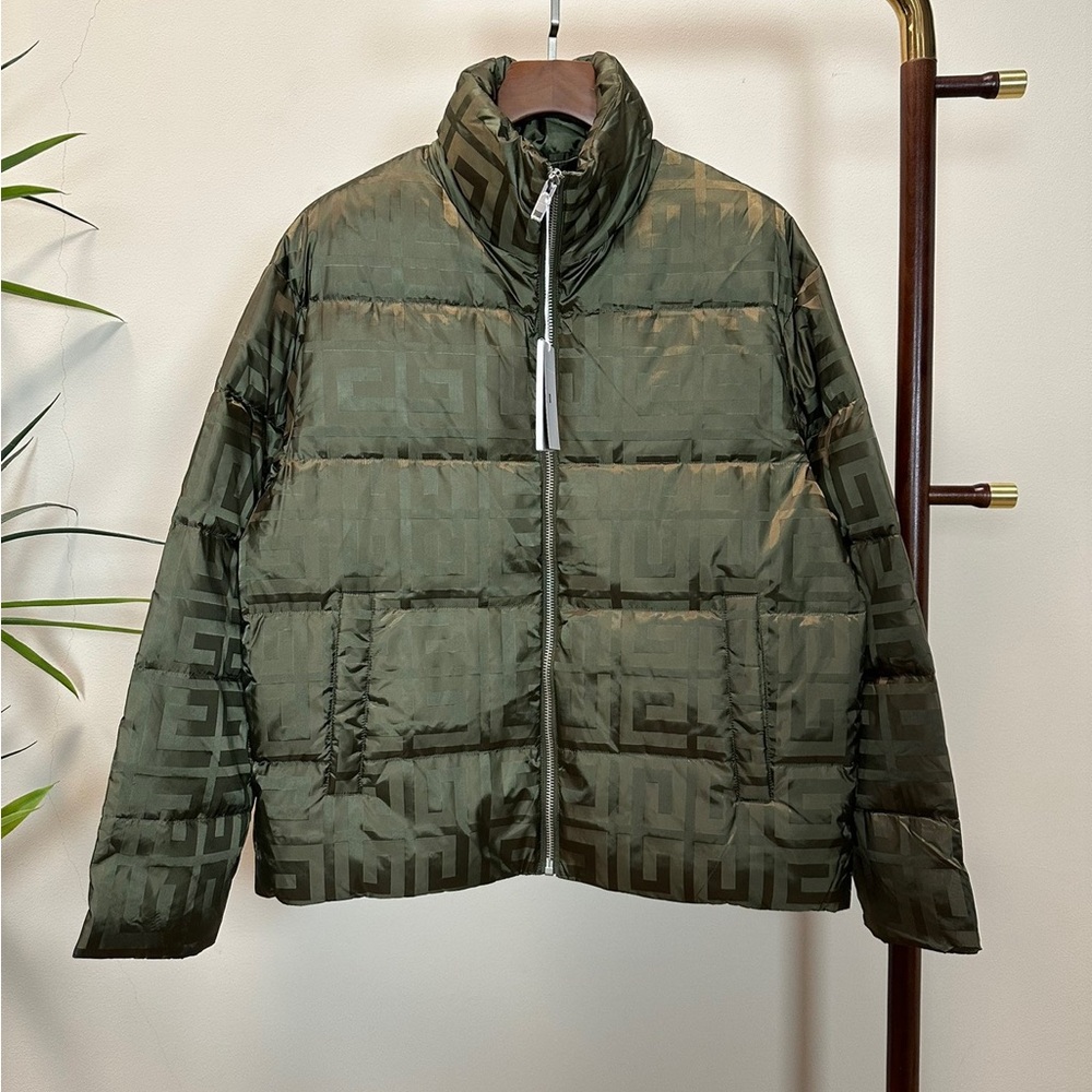 Givenchy Olive Green Quilted Logo Puffer Jacket